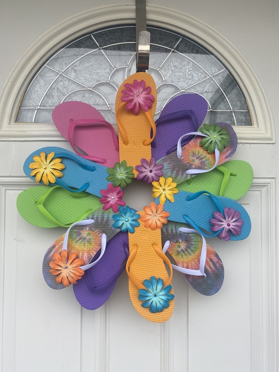 Summer Spring Flip Flop Wreath Front Door Home Decor Wall Art