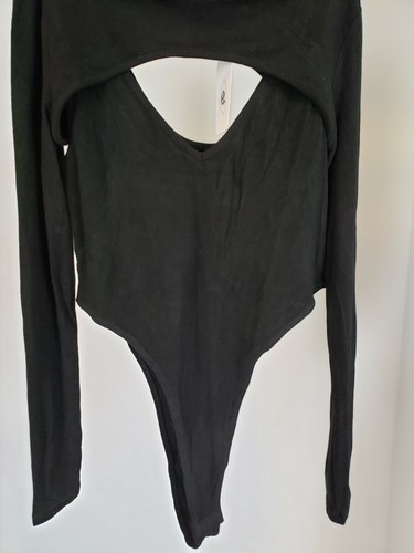 Black Bodysuit Elodie Super Crop Mockneck Bodysuit Women's Size Large - Picture 5 of 12