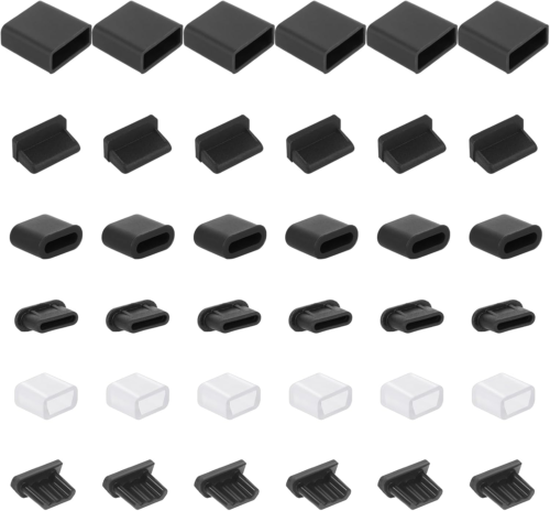 36Pcs USB anti Dust Cover Plugs, 6 Types Silicone Dust Stopper Micro USB Cover C