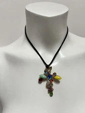Vtg Christian Lacroix 90s Crystal Cross Pendant Brooch