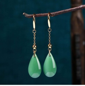 Authentic Green Real Jade Water drop Earrings Designer Natural Jewelry 18K Gold Plated