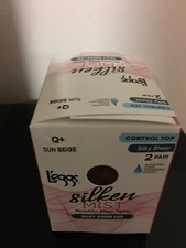 Q+ SUN BEIG L'EGGS SILKEN MIST SILKY SHEER LEG CONTROL TOP SHEER TOE TIGHTS 2PK