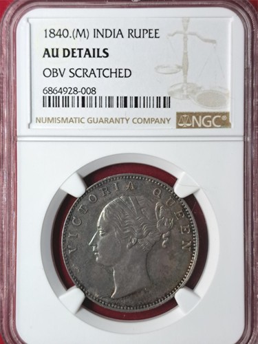 1840-M India 1 Rupee Silver Coin NGC AU Details – British EIC Queen Victo (12.7) - Picture 2 of 2