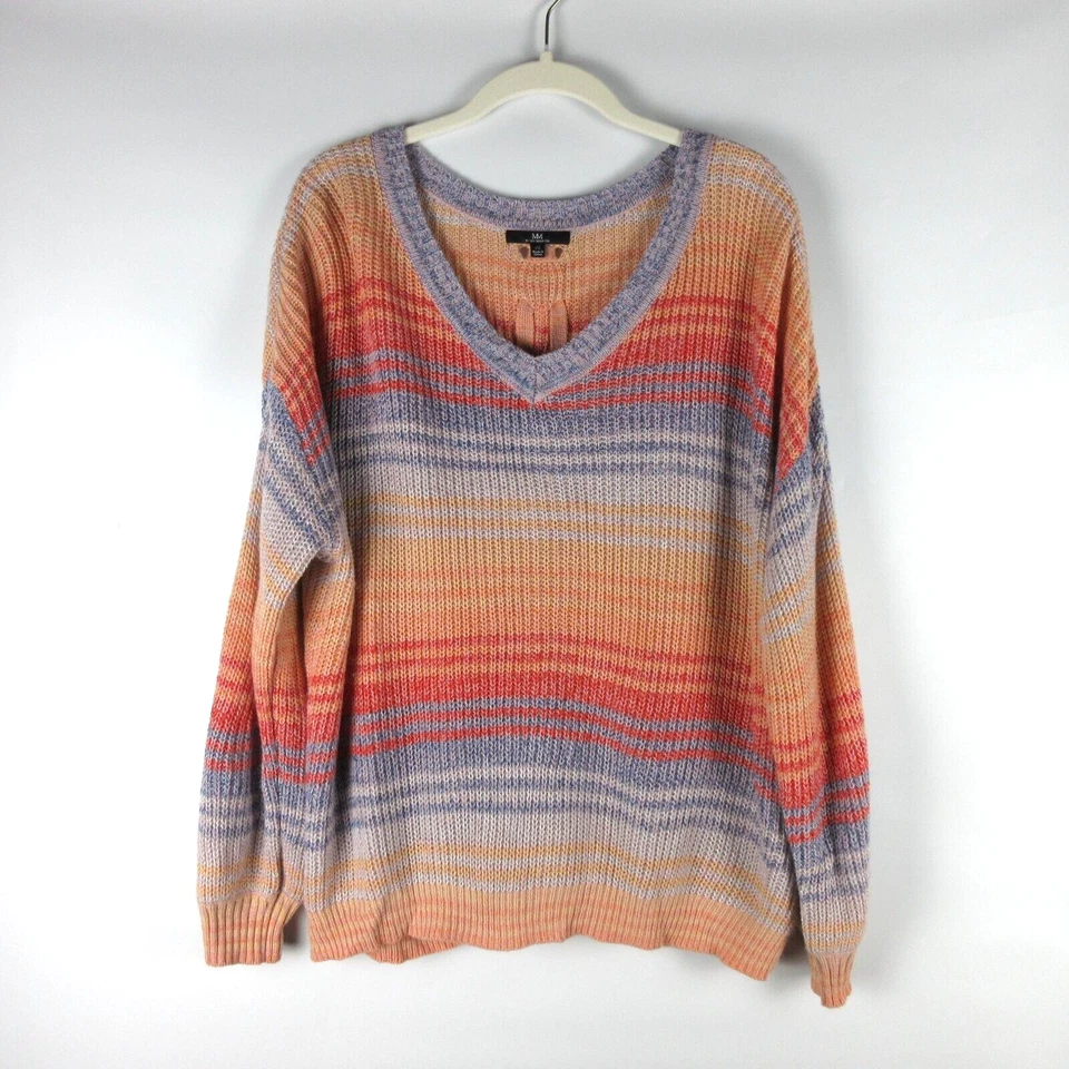 Suéter MM by My Michelle Mujer 2XL Rosa Rayas Manga Larga Cuello en V Encaje Espalda Foto 2 de 4