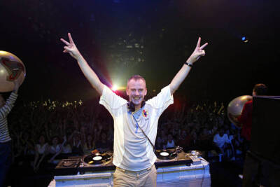 British DJ Norman Cook AKA Fatboy Slim on stage at his Kick & Spin- Old Photo 1