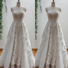 Vintage Lace Appliques Wedding Dresses with Straps A Line Tulle Bridal Gowns