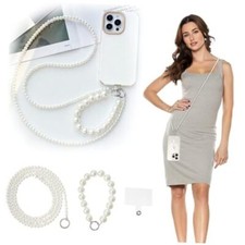 2Pcs Pearl  Beaded Phone Crossbody Lanyard with Wrist Strap,Universal Cell