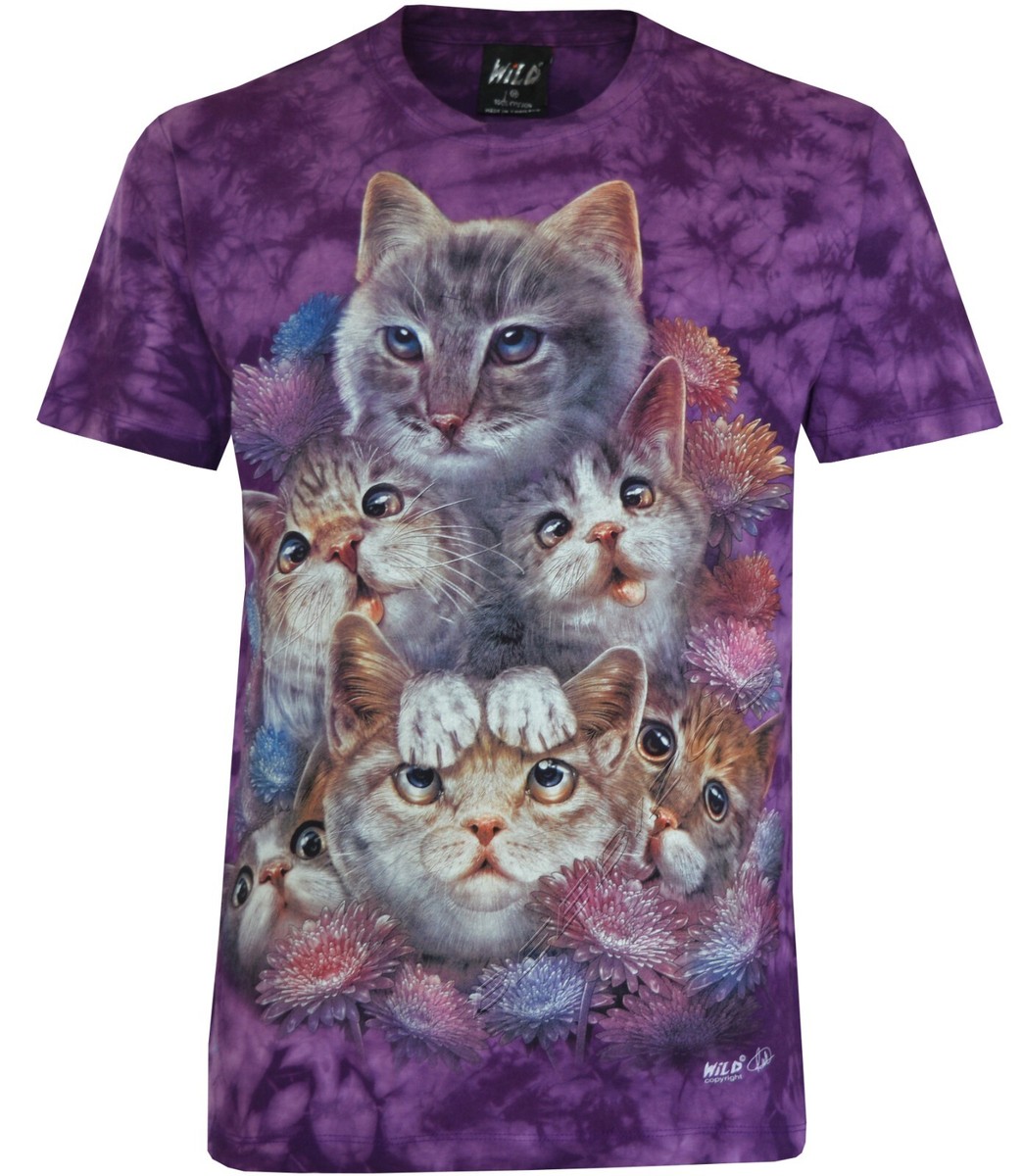 Tie Dye T-Shirt Kittens and Flowers Cute Playful Baby Cats Glow in
