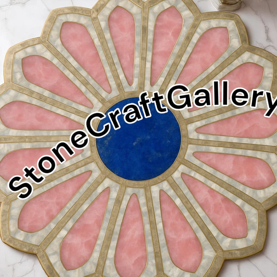 18" Flower Rose Quartz And Mother Of Pearl Coffee Table Top, (No Brass Work) - Image 2 of 2