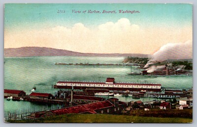 Postcard Everett WA View of Harbor