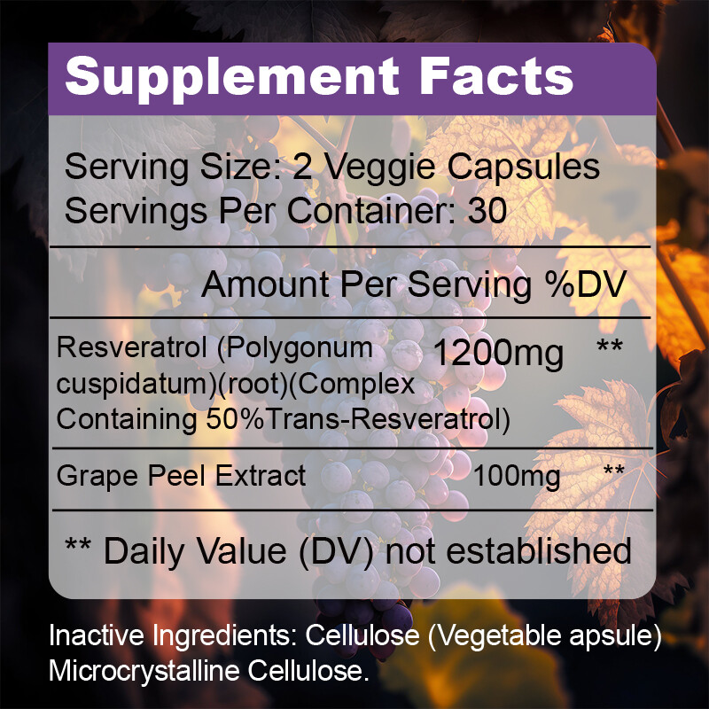 Resveratrol Capsules 1200mg Natural Antioxidant, Anti Aging, Anti