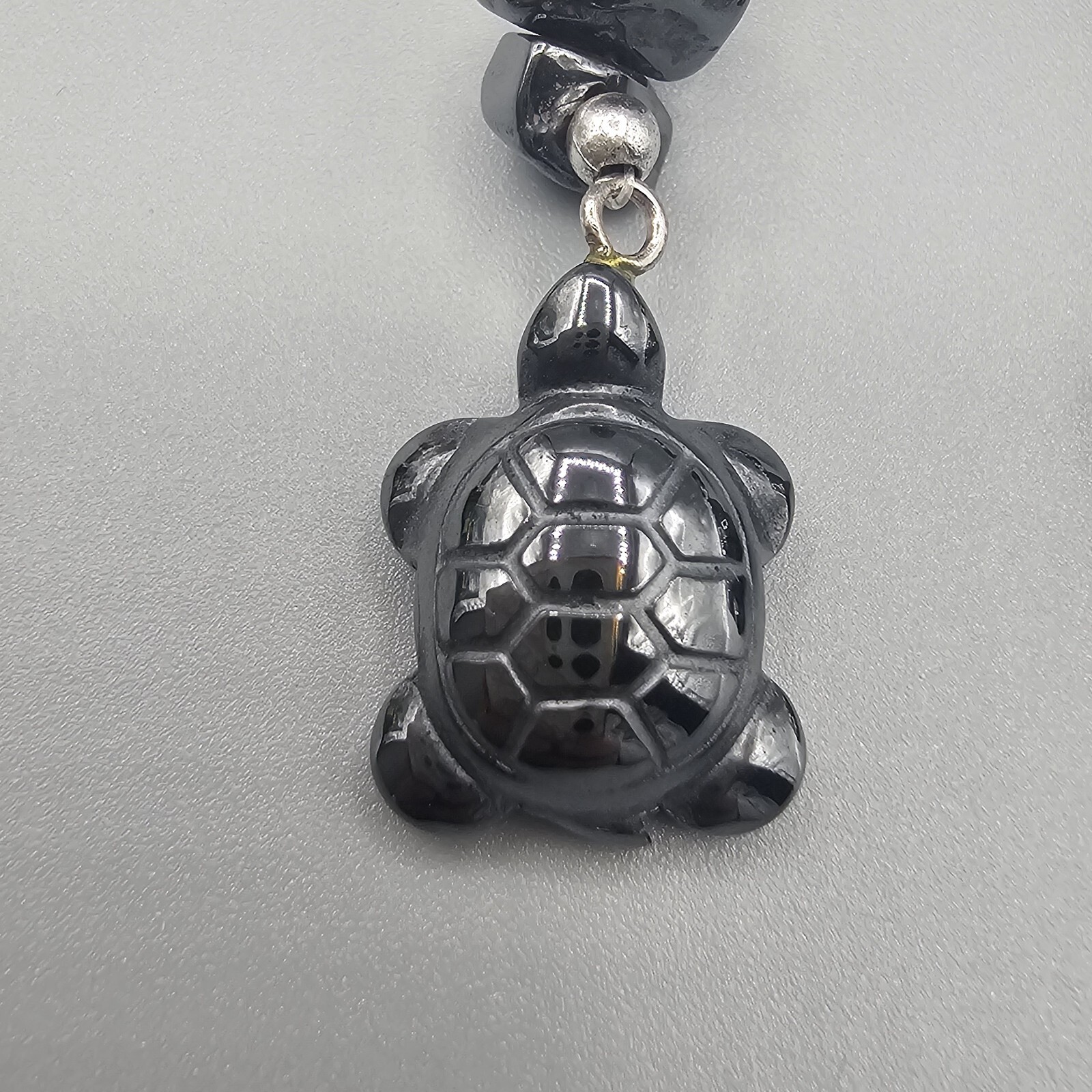 Hematite Turtle Earrings Beaded Dangle Pierced Ea… - image 2