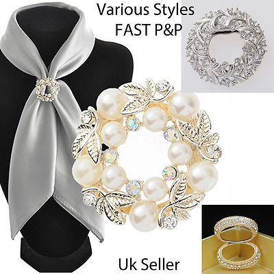 Crystal Pearl Silk Scarf Ring Clip Buckle Holder Brooch Jewellery Uker - Scarf Pendants Uk Crystal Pearl Silk Scarf Ring Clip Buckle Holder Brooch Jewellery Uker - Scarf Pendants Uk