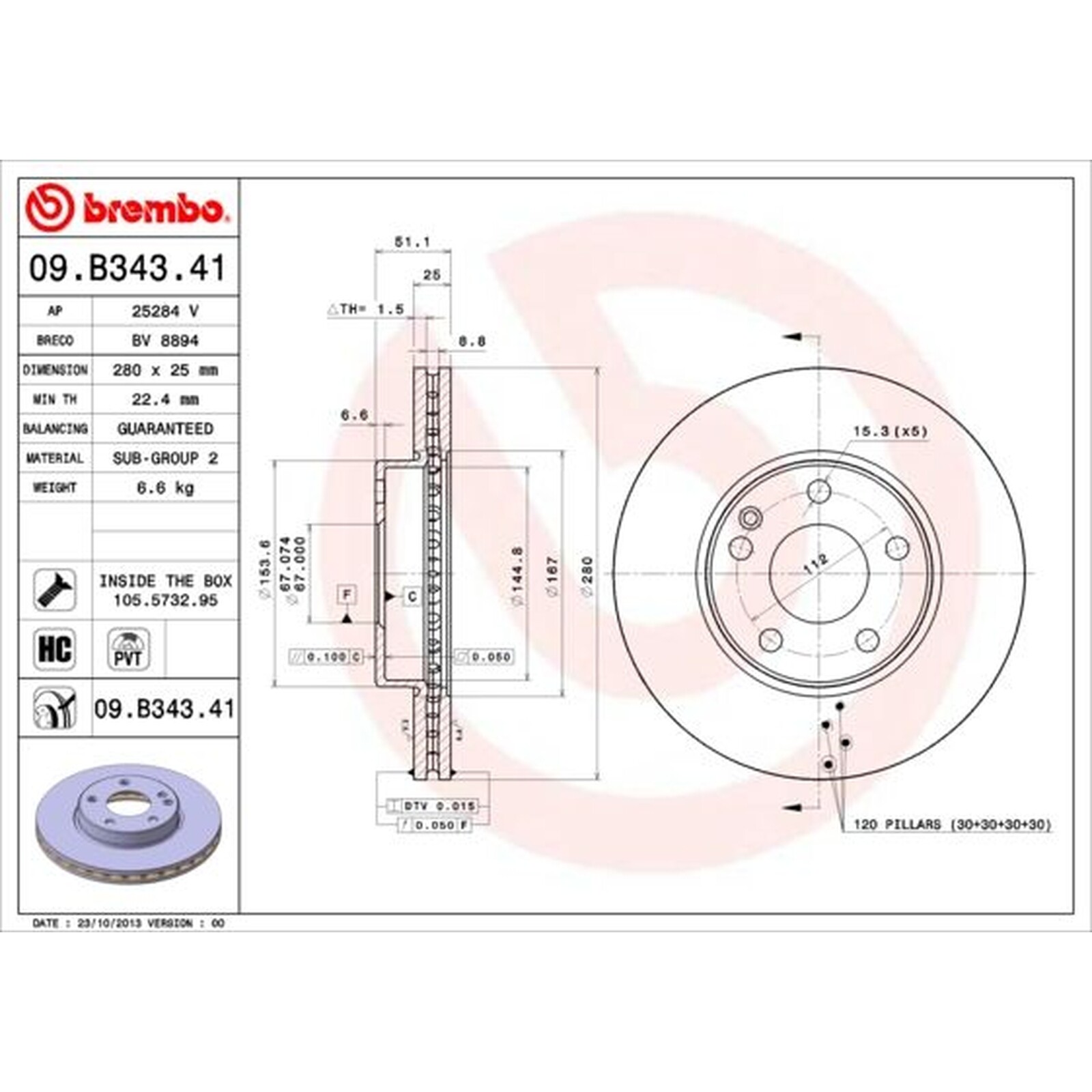 BREMBO Pair UV Coated Brake Discs 09.B343.41