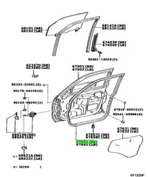 TOYOTA LAND CRUISER Lexus LX470 Weatherstrip Front Door RHGenuine
