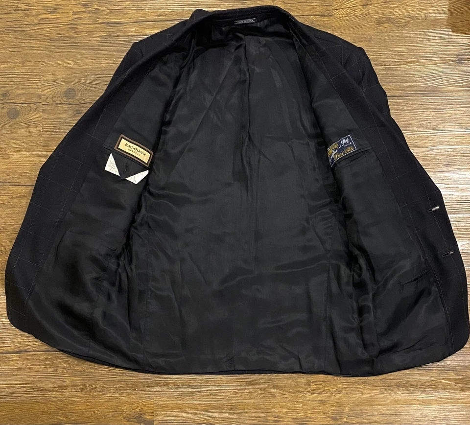 Abrigo Traje Blazer Bachrach 40R Lanificio di Pray Negro 100% Seda Vintage Italia Foto 4 de 4