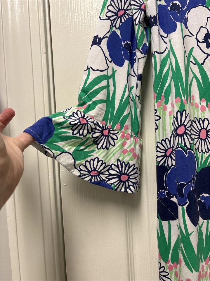 Tori Richard Honu Lana Floral Print Bell Sleeve Shift Dress S - Image 4 of 4