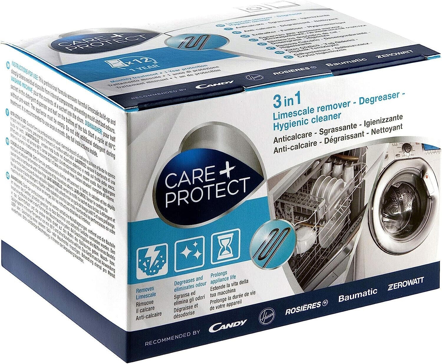 CARE + PROTECT 3in1 WASHING MACHINE LIMESCALE REMOVER DEGREASER CLEANER