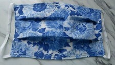 REVERSIBLE-Face mask, cloth handmade, washable-100 Cotton Floral Blue  White
