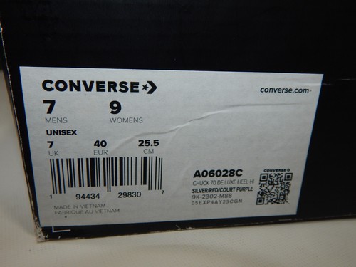 NUEVO EN CAJA Botas Converse Chuck 70 De Luxe Tacón Plataforma Silver Pride A06028C Para Mujer 9 - Imagen 8 de 9