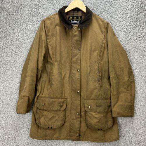 Barbour Newmarket Field Jacket Coat Womens  size 14/L Brown Wax Cotton Trench - Picture 1 of 17