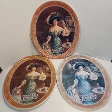Lot of 3 Vintage PEPSI COLA Tin Metal Oval Tray Victorian Lady