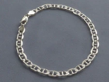10" ANKLE BRACELET STERLING SILVER 5MM MARINA FACETED PAVE/POLISHED  ITALY 925