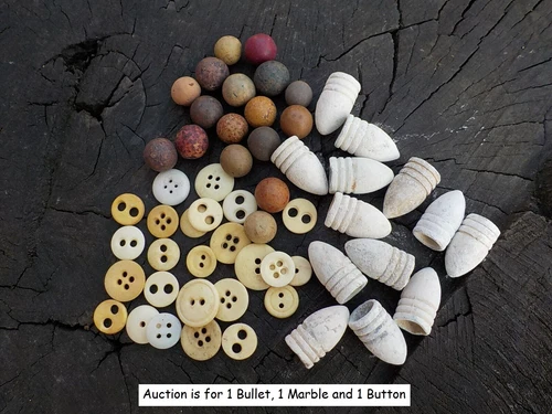 Old Rare Vintage Antique Relic Civil War Miniball, Bone Button and Clay Marble