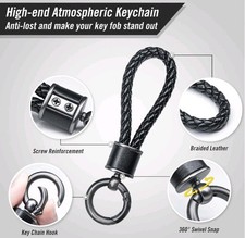 Braided Rope Keychain with 2 Key Rings Matte Black Universal Car Fob Key Chain
