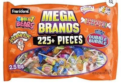Frankford Mega Brands 225+ Pieces 2.5 lbs Smarties WarHeads Dubble Bubble Etc