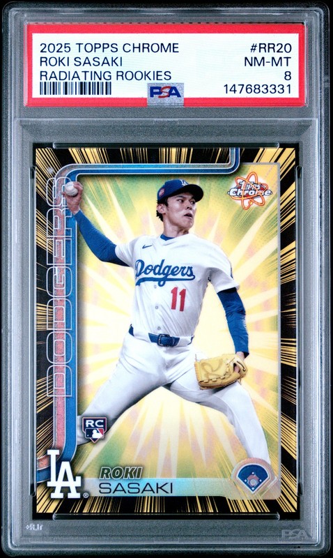 147683331 Roki Sasaki 2025 Topps Chrome #RR-20 Radiating Rookies Rookie RC PSA 8