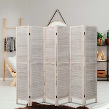 6 Panel Wood Room Divider 5.6FT Tall Folding Privacy Screen Louvered Partition