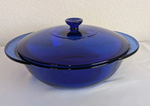 Vintage Anchor Hocking Cobalt Blue 2 Qt 10” Casserole Dish with Lid