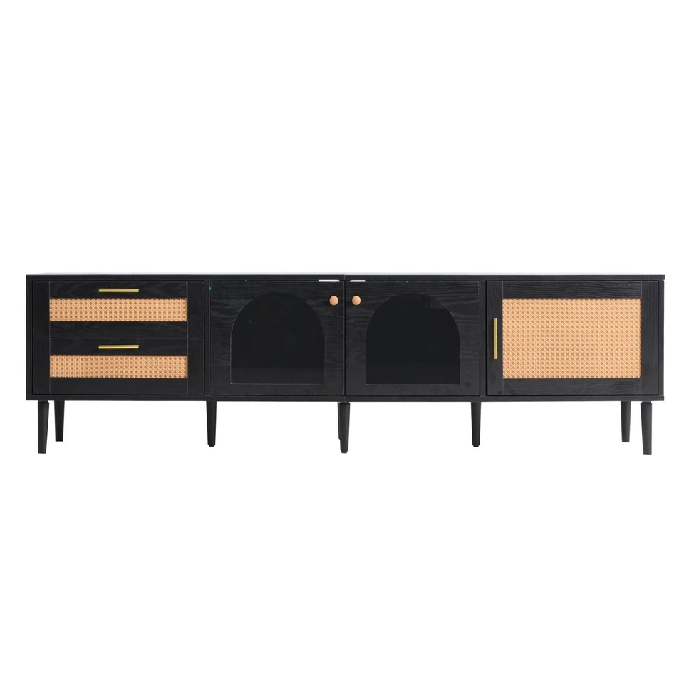 Vinsetto Rattan TV Stand with 3 Cabinets & 2 Drawers, Black - Image 3 of 4