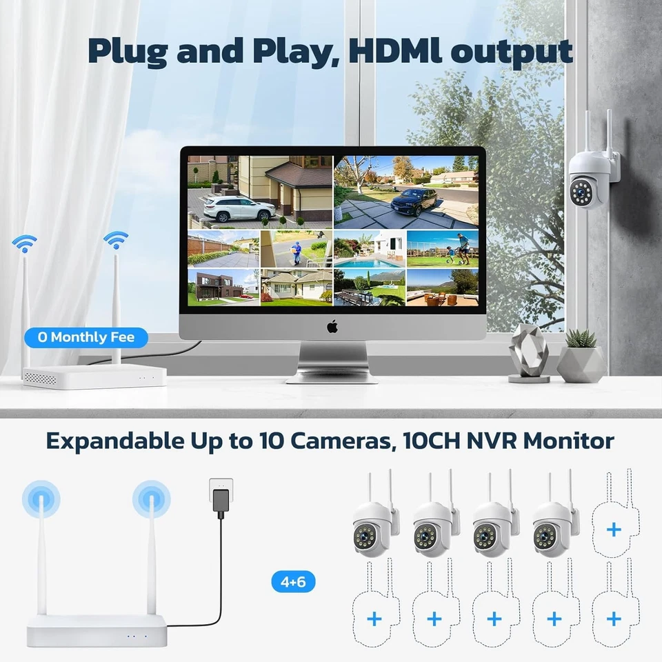 Sistema de cámara IP de seguridad inalámbrico de 2 MP para exteriores 4K 10 canales NVR 5G WIFI audio bidireccional Foto 4 de 4