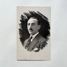 Antique c.1920s RPPC Portrait Young Man Suit French Inscription Europe