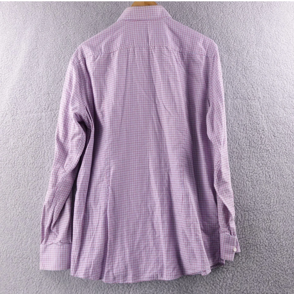 BOSS Hugo Boss Mens Sharp Fit Checkered Dress Shirt Lavender Red Size 16 34/35 - Image 3 of 4