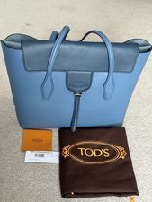 Tod’s Di Bag Pebbled Leather Medium Tote Shoulder Bag Blue