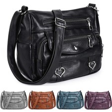 Vintage Multi Pocket Crossbody Bag for Women Soft PU Shoulder Handbag Purse NEW