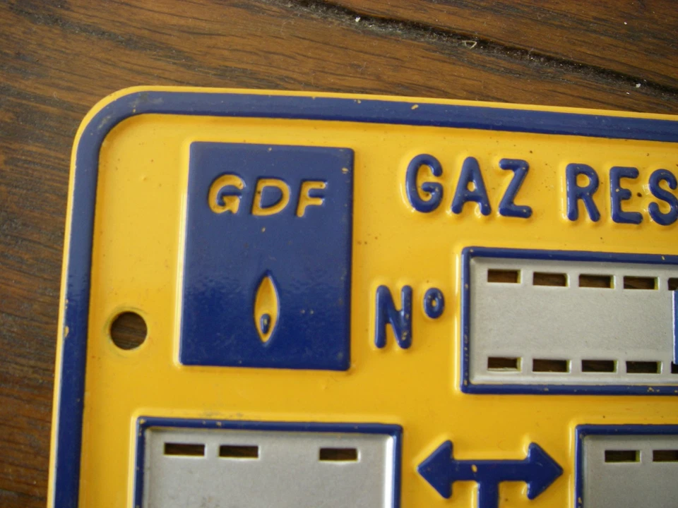 vintage réformé plaque de signalisation rectangulaire affleurant gaz GDF en alu - Photo 2/4