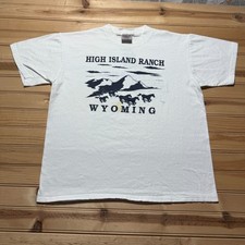Vintage 90s High Island Ranch Wyoming Cattle Drive Cowboy T-Shirt USA - Large