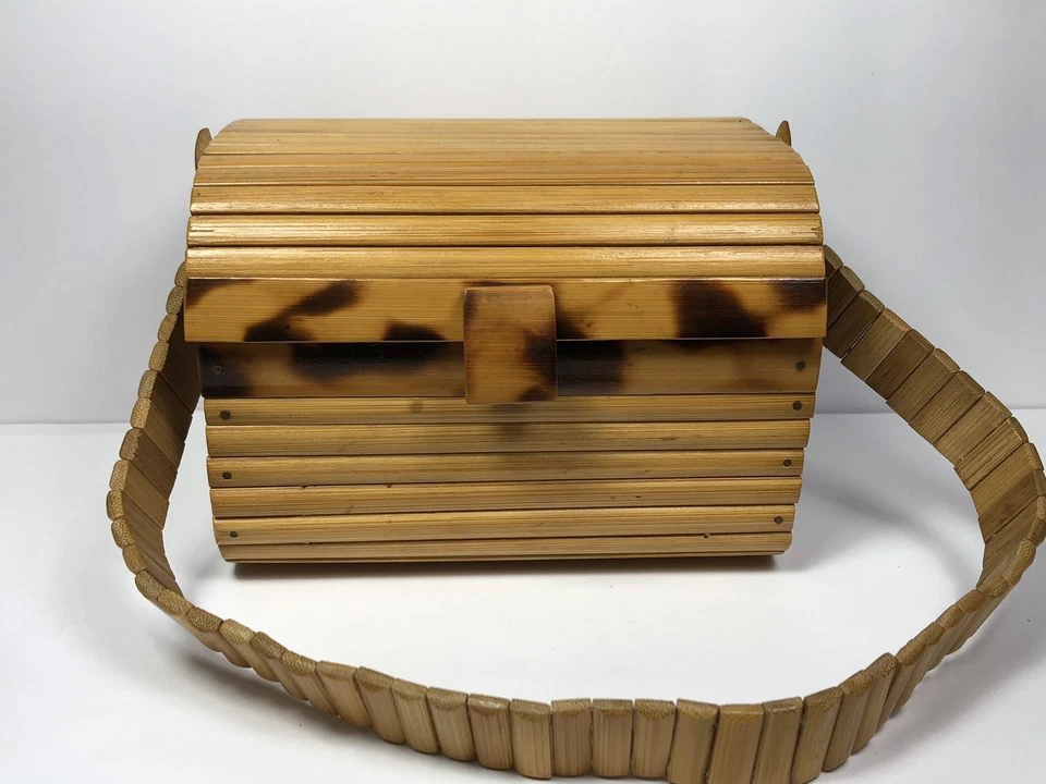 Cartera caja bambú tortuga Japón años 50 vintage Foto 2 de 4