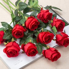 10pcs Artificial Rose Flowers Long Stem Fake Silk Roses for DIY Wedding Bouqu...