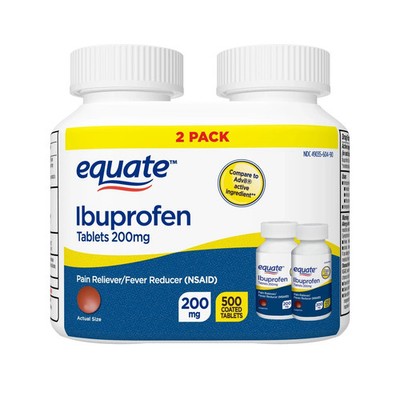 Equate Ibuprofen Tablets 200 mg, Pain Reliever/Fever Reducer, 2 Pack (500 Count)