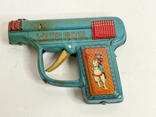 Vintage Tada Tin Water Pistol Cowboy Horse on Grip Blue Japanese RARE