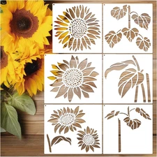 6 Pcs Large Sunflower Stencil for Painting on Wood Flower Stencils Reusable F...