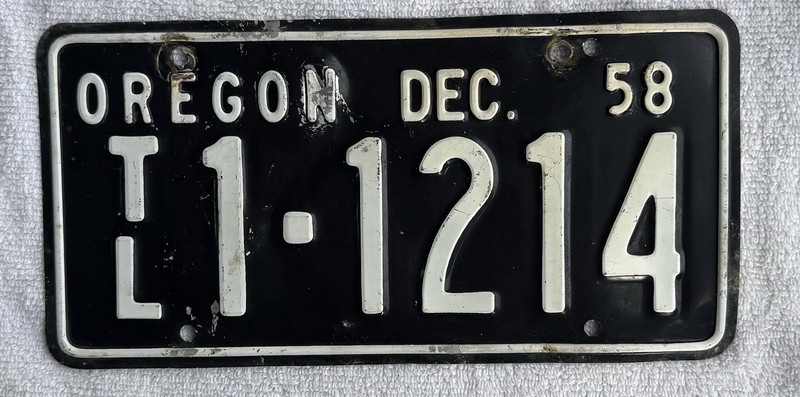 Vintage 58 OR Light Trailer License Plate 1958 Oregon LT 1 - 1214 Black White
