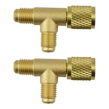 2Pcs Quick Coupler Access Tee, 1/4'' SAE Valves Core Tee Adapter Brass Refrig...