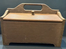Wood Vintage Sewing Caddy Box W/ Handle & Lids, 11.75”x7.75”x9” In Great Shape