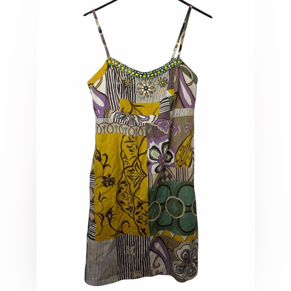 Cabi Patchwork Beaded Spaghetti Strap Sundress Si… - image 1
